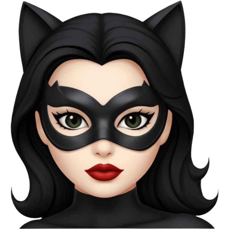 Cat woman  black eyes with black eyeliner dark hair big lips  emoji