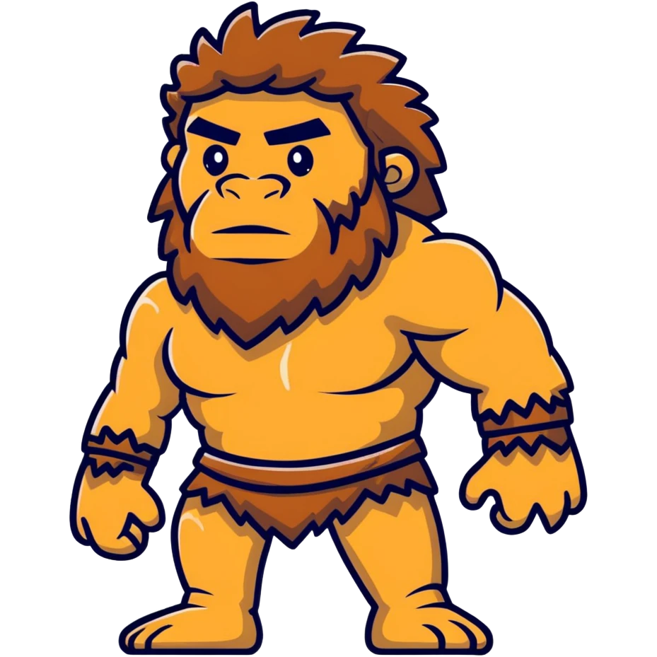 Neanderthal caveman with very broad shoulders, primitive human with strong build, fur clothing emoji
