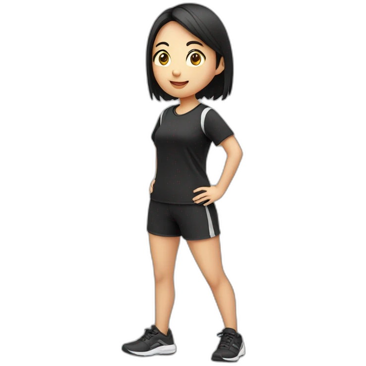 asian girl，jogging，black shirt and shorts，full body，left view emoji