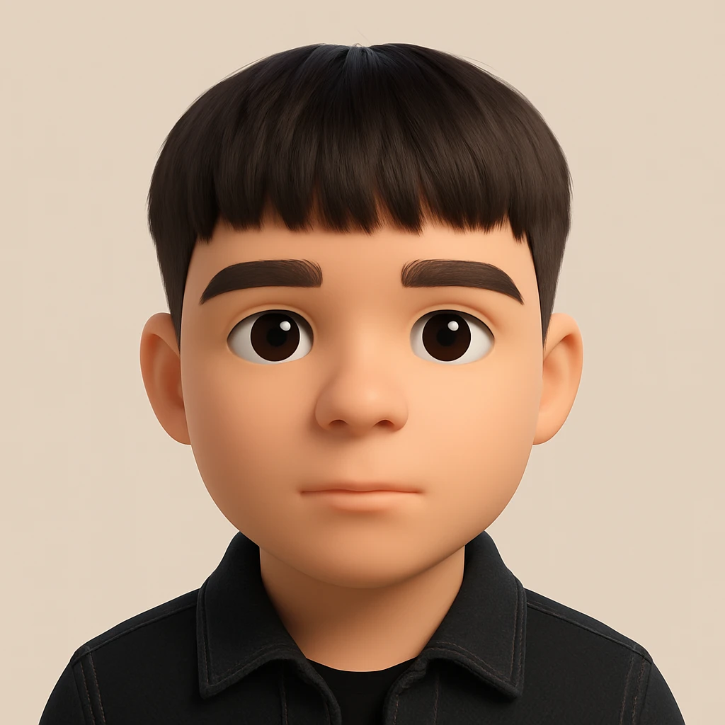 Create a highly realistic 3D emoji based on the reference photo, preserving all facial details, but with perfectly clear skin (no pimples or mustache). Dress the character in a black denim jacket. Maintain a neutral background. The style should match Microsoft 3D Fluent emoji style. emoji