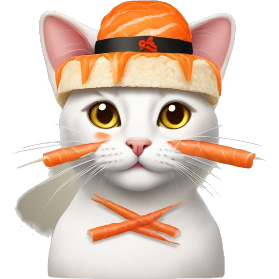 cat wearing a hat made out of sushi emoji