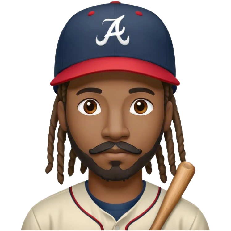 black man with dread locs and an atlanta braves baseball cap with mustache and short beard emoji