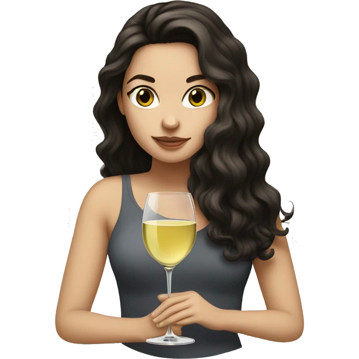 white girl with dark hair a glass of white wine emoji