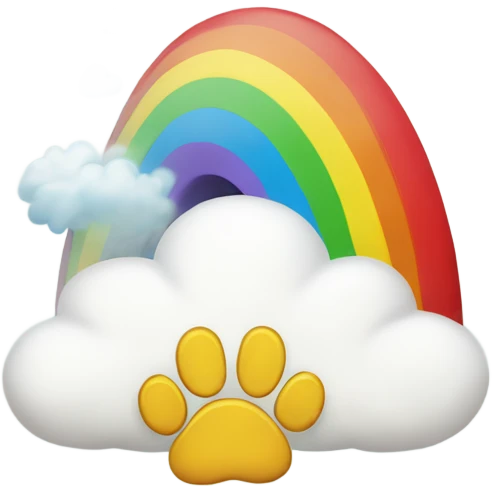 A rainbow with a paw print on one end and a fluffy cloud on the other emoji