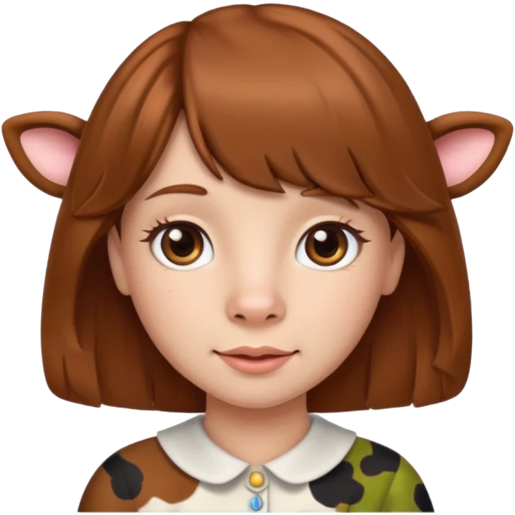 Make a cute girl brown cow with a brown wig and brown eyes emoji
