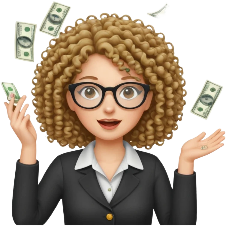 curly haired white woman with glasses throwing money emoji