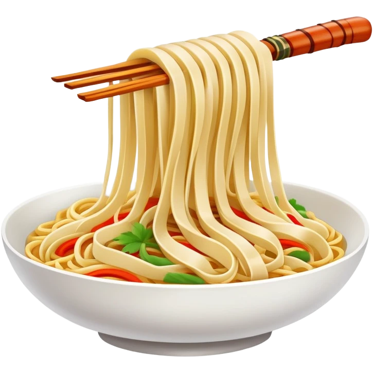 Shanxi knife-cut noodles with irregular thick strips, simplified emoji style with bold outlines and bright colors, cartoon style traditional Dao Xiao Mian emoji