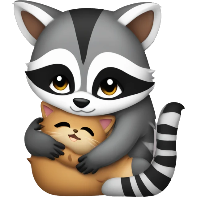 Raccoon hugging cat emoji