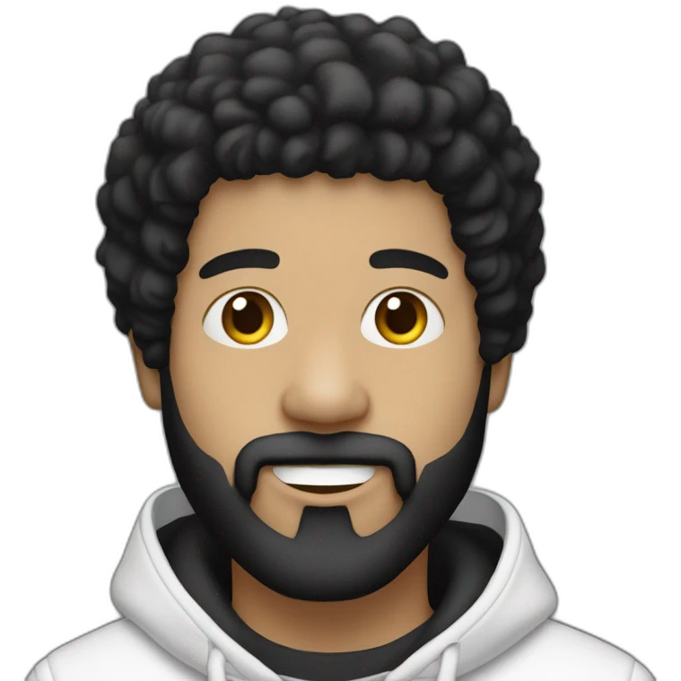rapper-with hoop-white skin-black hair-beard-bichon dog-white-smile emoji