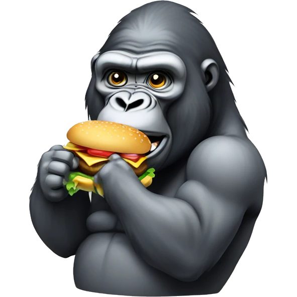 Silverback gorilla eating a hamburger emoji