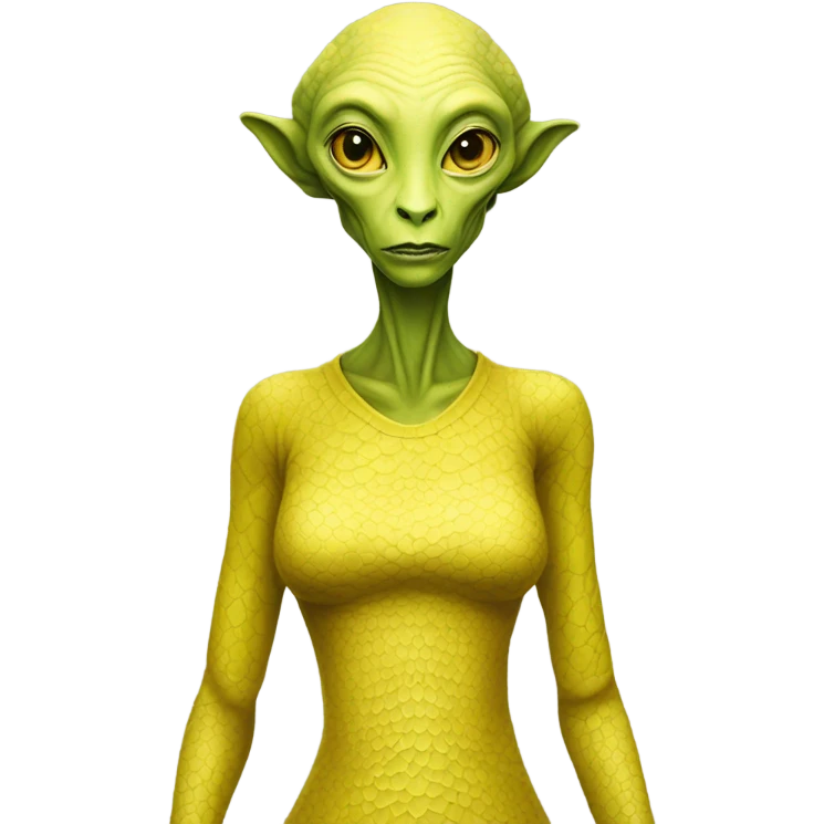 a reptilian alien woman full body, in jellow dress emoji