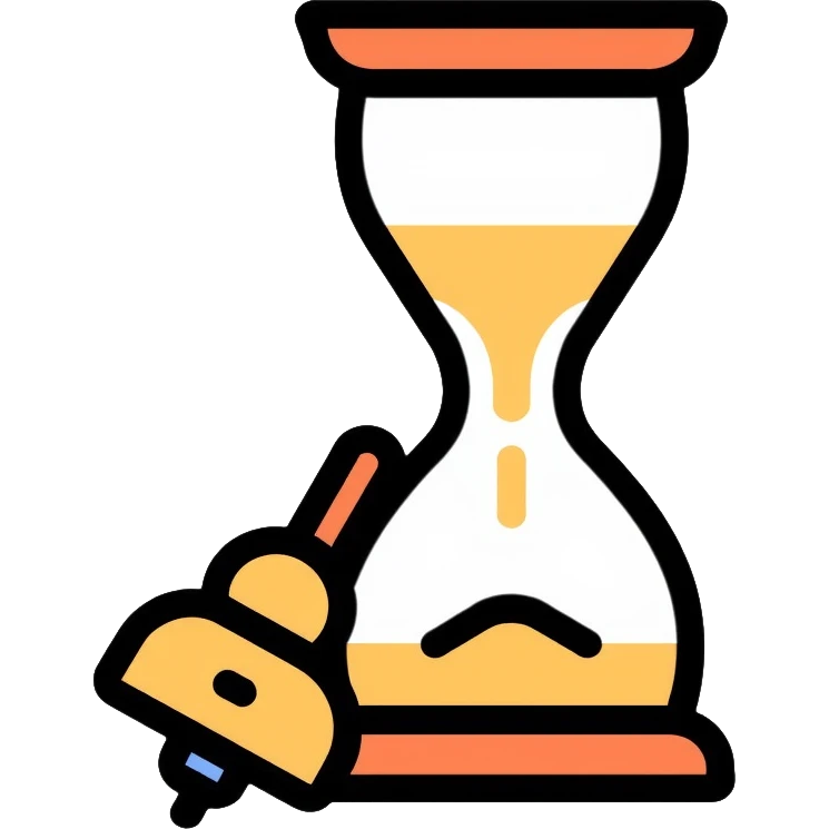 A small hourglass with just a little sand left at the bottom and a shining golden alarm bell next to it, representing a very short task emoji