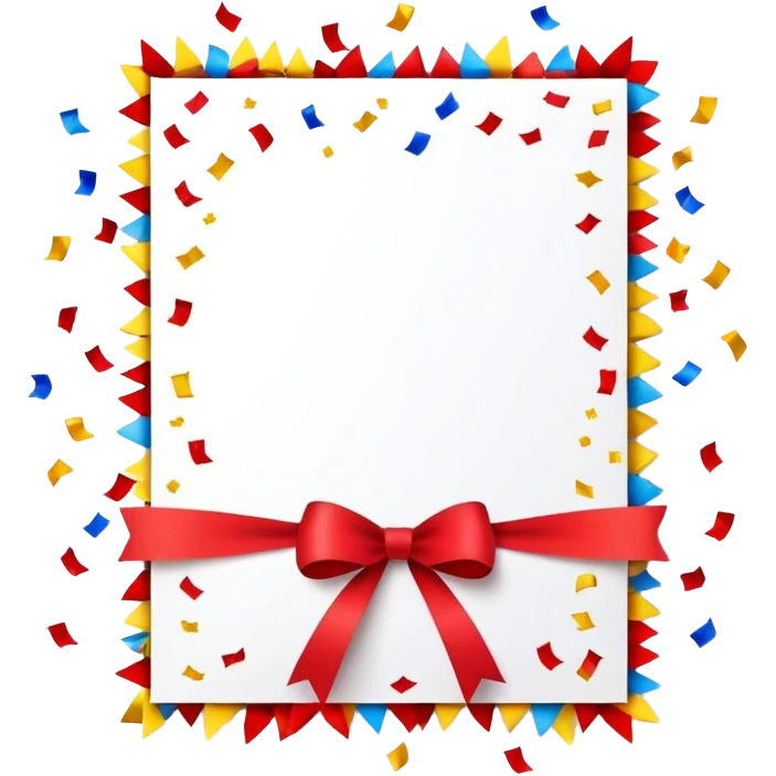 festive invitation card with a ribbon and colorful confetti around it emoji