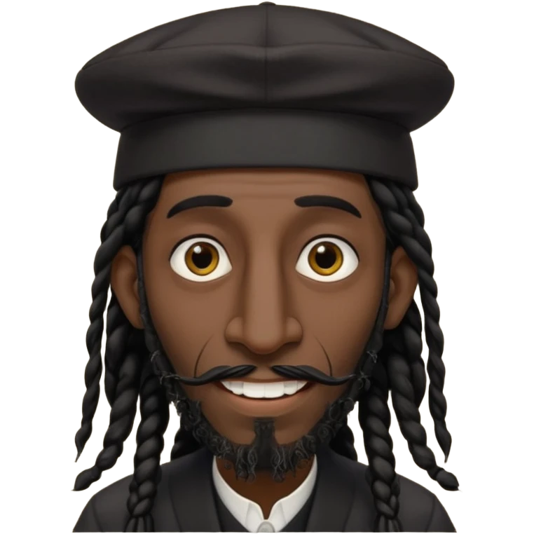 Jewish man emoji with long dread black hair on the sides and jewish judaism hat, long big nose and crooked teeth emoji