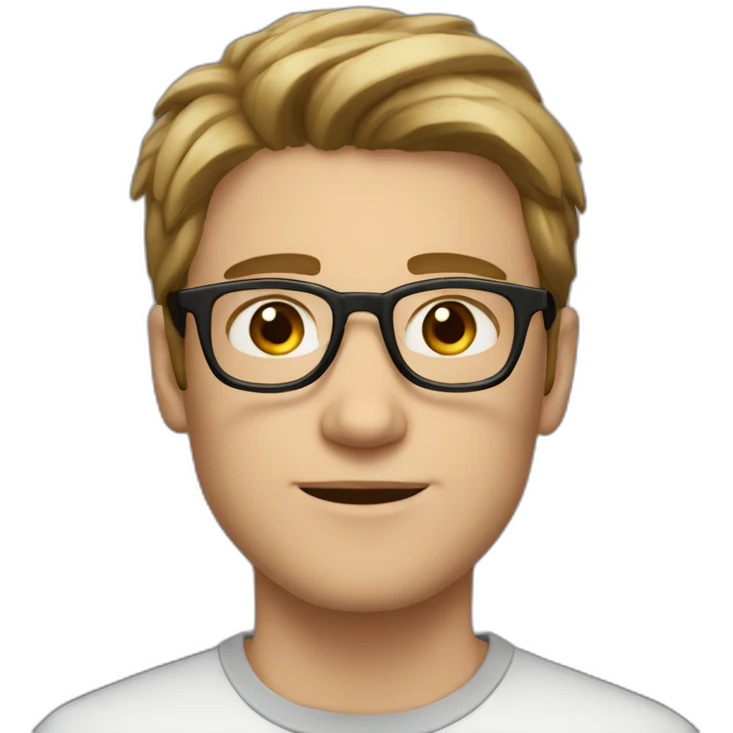 young white man, dark hair, brown eyes, rounded glasses emoji