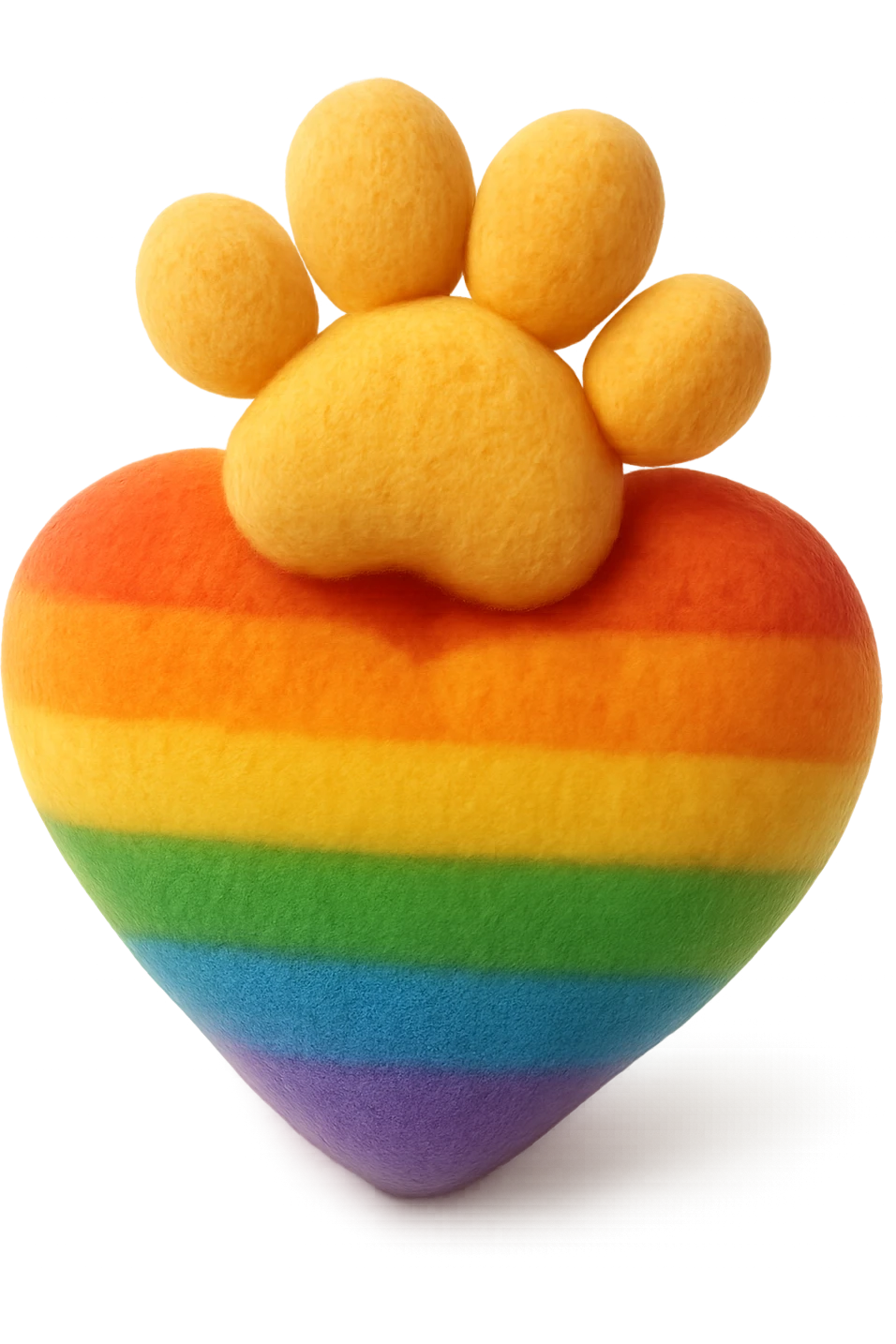rainbow pride heart with a paw print on top, flocked toys style, no text emoji