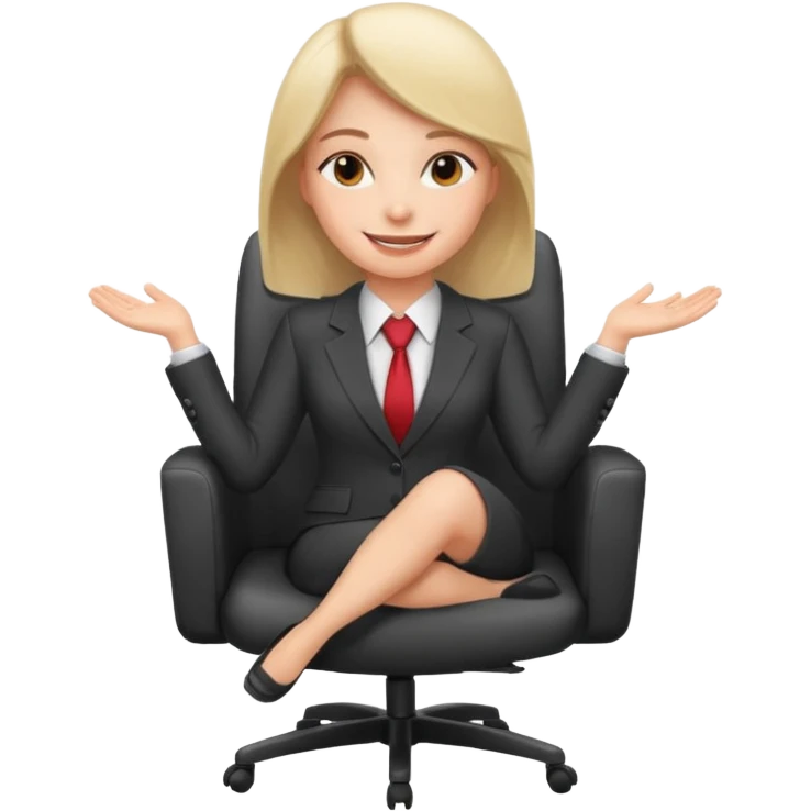 Cartoon face woman smiling and relaxing and aligned in a chair in office make the face a cartoon character  emoji