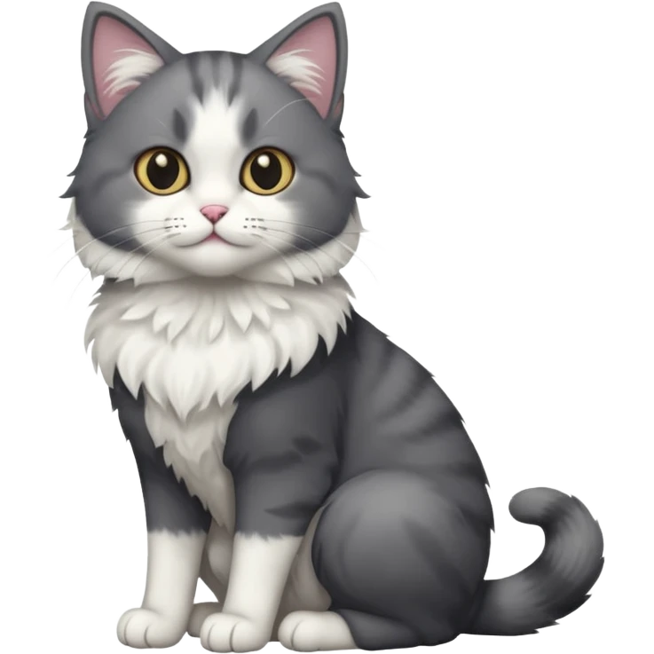 full body half dark grey and half white cat with white front legs emoji