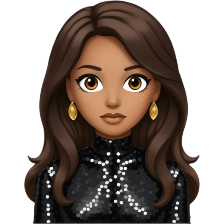 Cindy Herron from En Vogue with tan skin, long dark brown black sequin outfit emoji