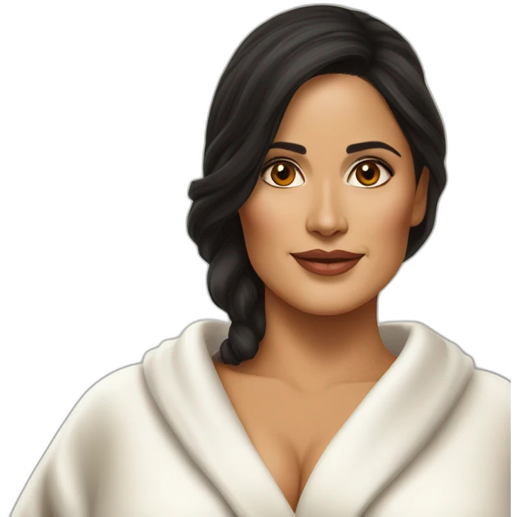 bosomed Latina salma Hayek in a bathrobe emoji