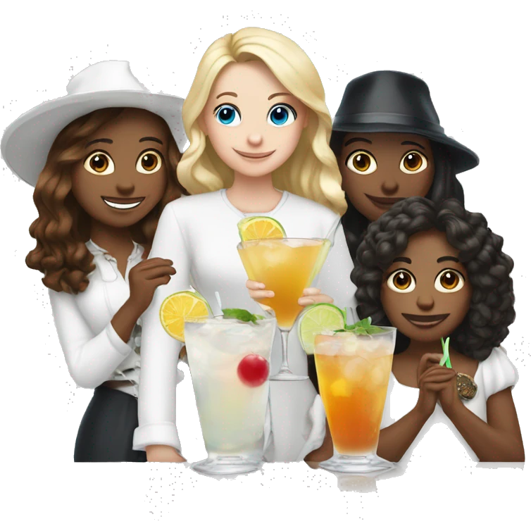 3 best friends , 1 boy, 2 girls all white witch cocktails  emoji