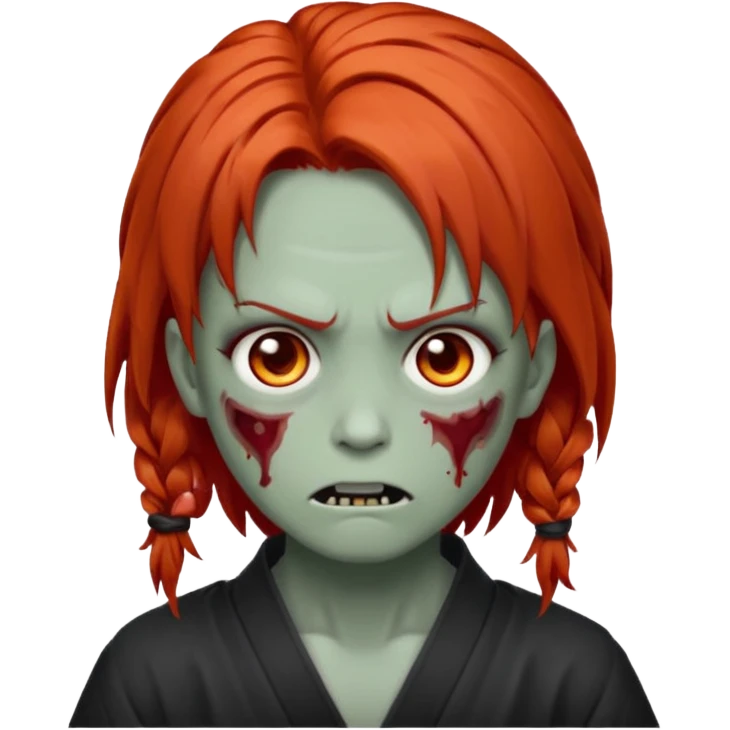 zombie emoji Paklov, dark orange red hair, hair styled in the shape of megumi from jujutsu kaizen, homem, cabelo espetado  emoji