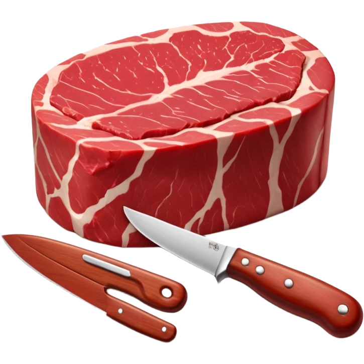 raw beef tenderloin, thick boneless cylindrical cut, rich red, clean glossy surface, fine muscle grain, minimal marbling, natural edge, soft contours, no plate, knife, garnish, background, or faces, clean 3D, soft shadows, transparent background, emoji scale emoji