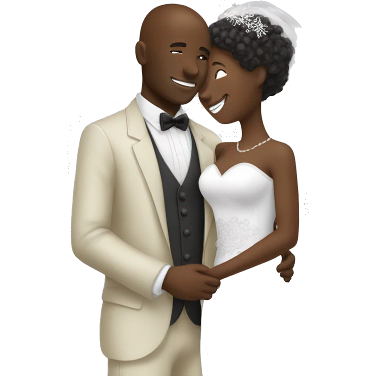 African groom and bride. Hugging each other. emoji