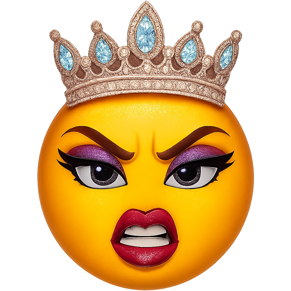 slay emoji, sparkling crown, fierce and fashionable, no background emoji