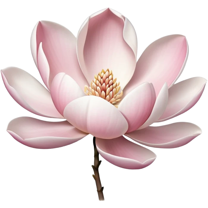 minimalist magnolia flower with soft white and light pink petals on a plain white background, no extra details emoji