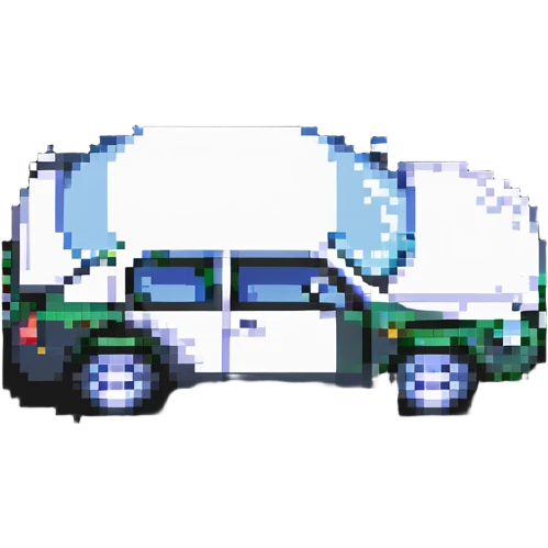 pixel art of a car swerving with a bottle nearby, representing drunk driving emoji