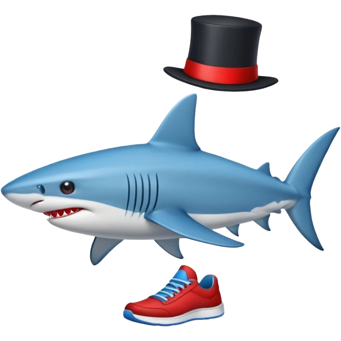 Blue shark with a too hat that’s red and black that’s wearing blue sneakers  emoji