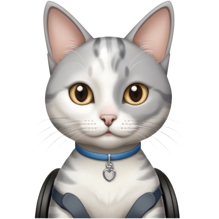 disabled grey and white cat in pet mobility aide emoji