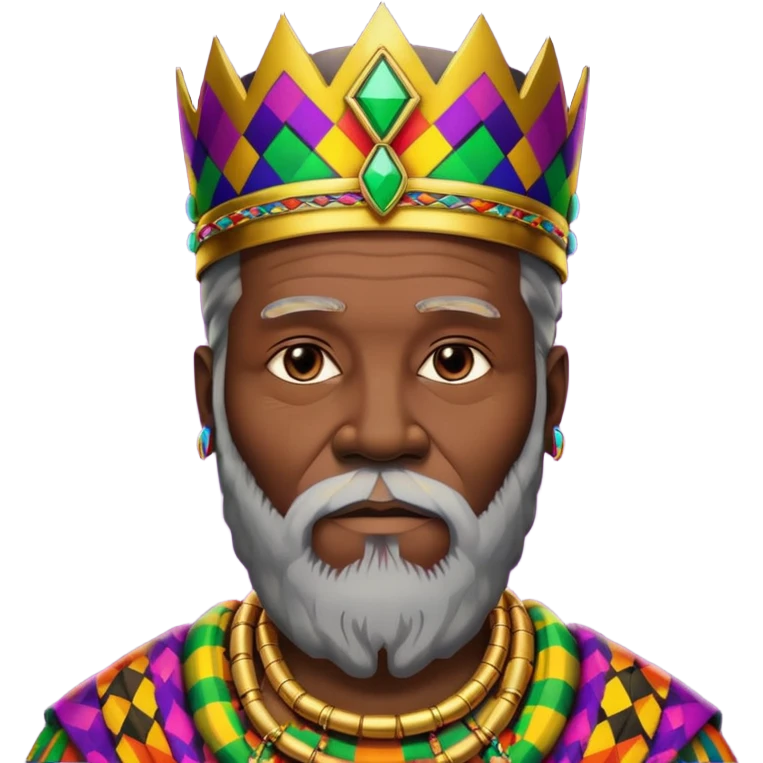 Create me an emoji of a beautiful Old African King with a beard wearing a neon Colorful gradient African Kente patterns emoji