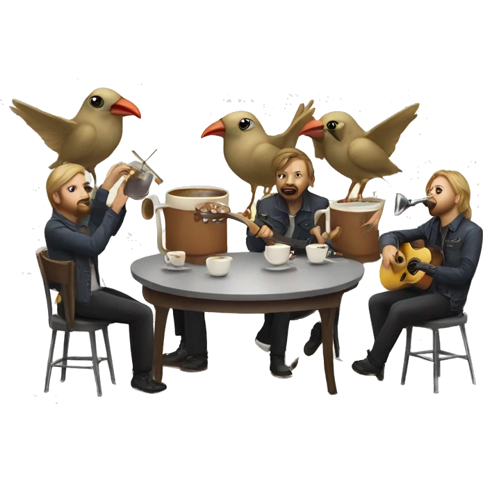 Music band with birds drinking coffee emoji