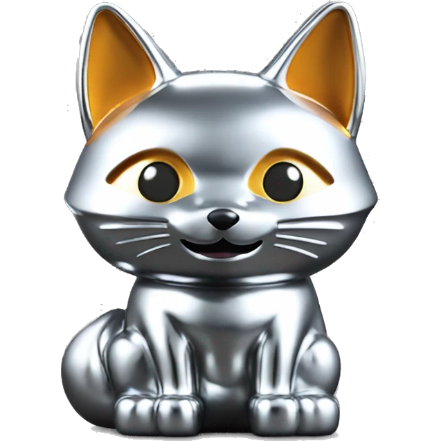 fully chrome fox statue in the form of maneki neko emoji