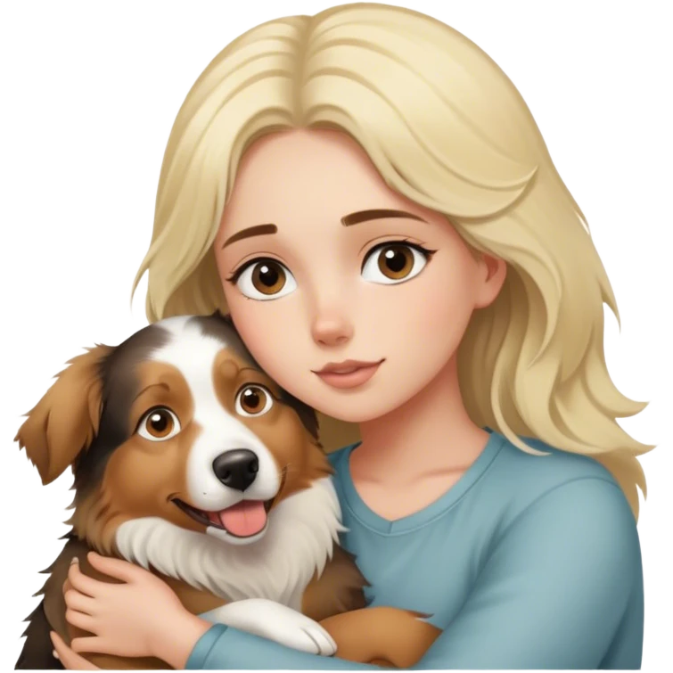 Australian Shepherd cuddling blonde girl emoji