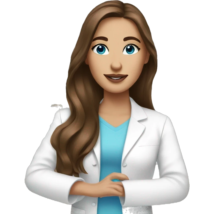 esthetician doing her skincare with long brown hair and blue eyes emoji