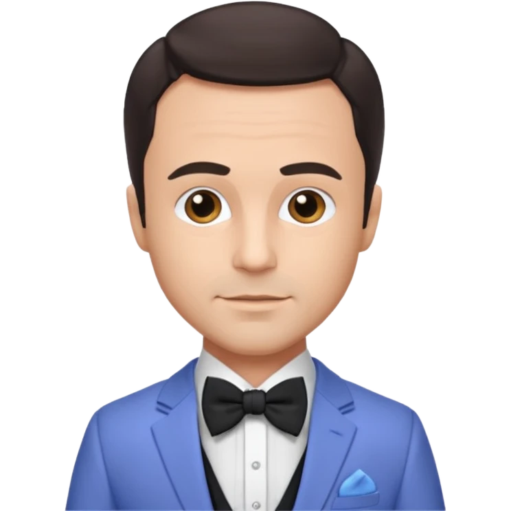Freddie Prinze Jr with dark brown hair, periwinkle suit with bow tie emoji