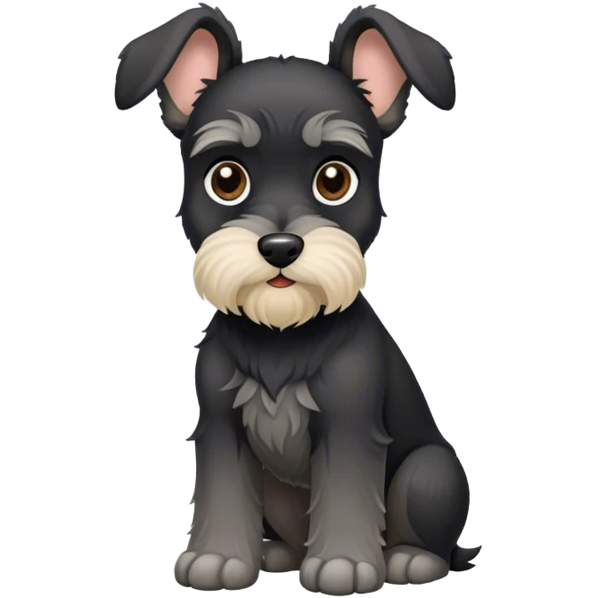 mini black schnauzer with big round ears and long leg hair emoji