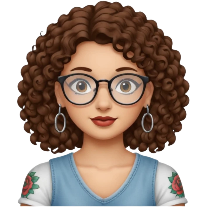 curly glasses earring tattooed girl emoji
