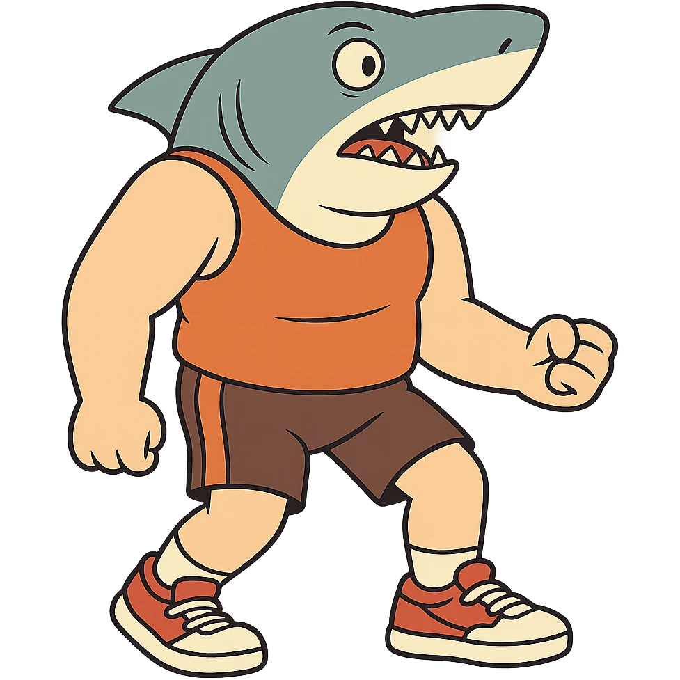 sports person in sneakers with a shark head emoji