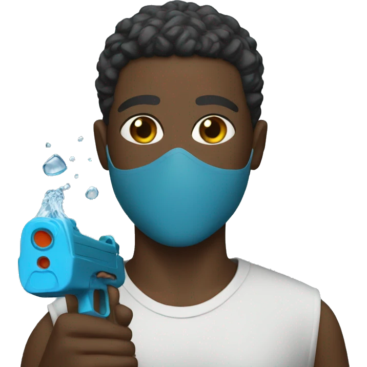 Black man with a mask and a water gun emoji