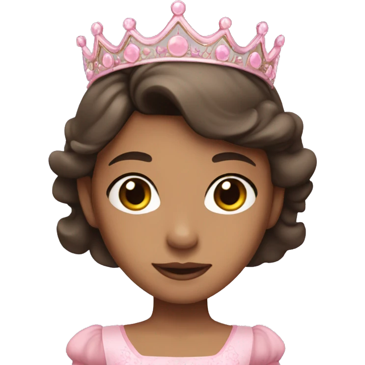girl with dark brown hair and brown eyes with light tan skin wearing a pink princess dress and a tiara emoji