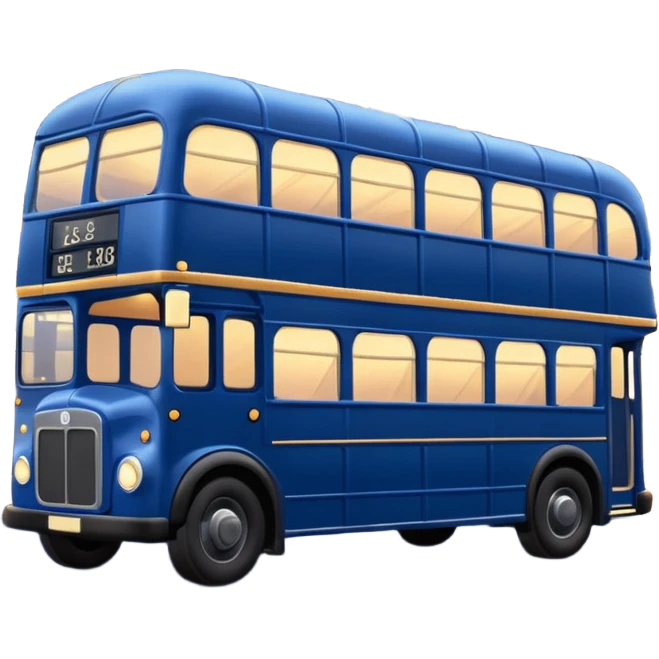 A dark blue double decker bus with cute cosy string twinkle lights draped along the outside of the bus emoji