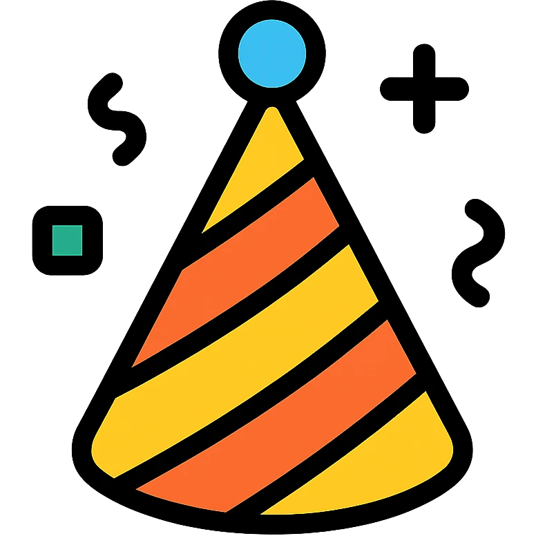 party hat with confetti accents, color icon style emoji