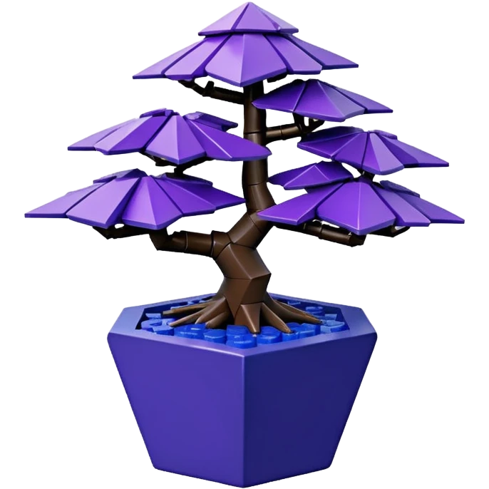  small short cascading black indigo bonsai pot plant purple  maple Lego with triangular angular multi-hexagon faceted asymmetrical originally shaped body  emoji