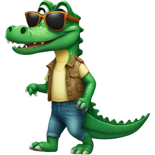 Crocodile walking with wearing sunglasses of white color emoji