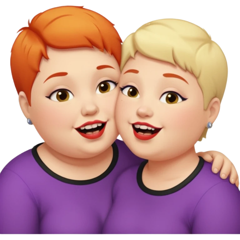 Chubby ugly lesbian kissing tall butch lesbian with huge teeth and short hair emoji
