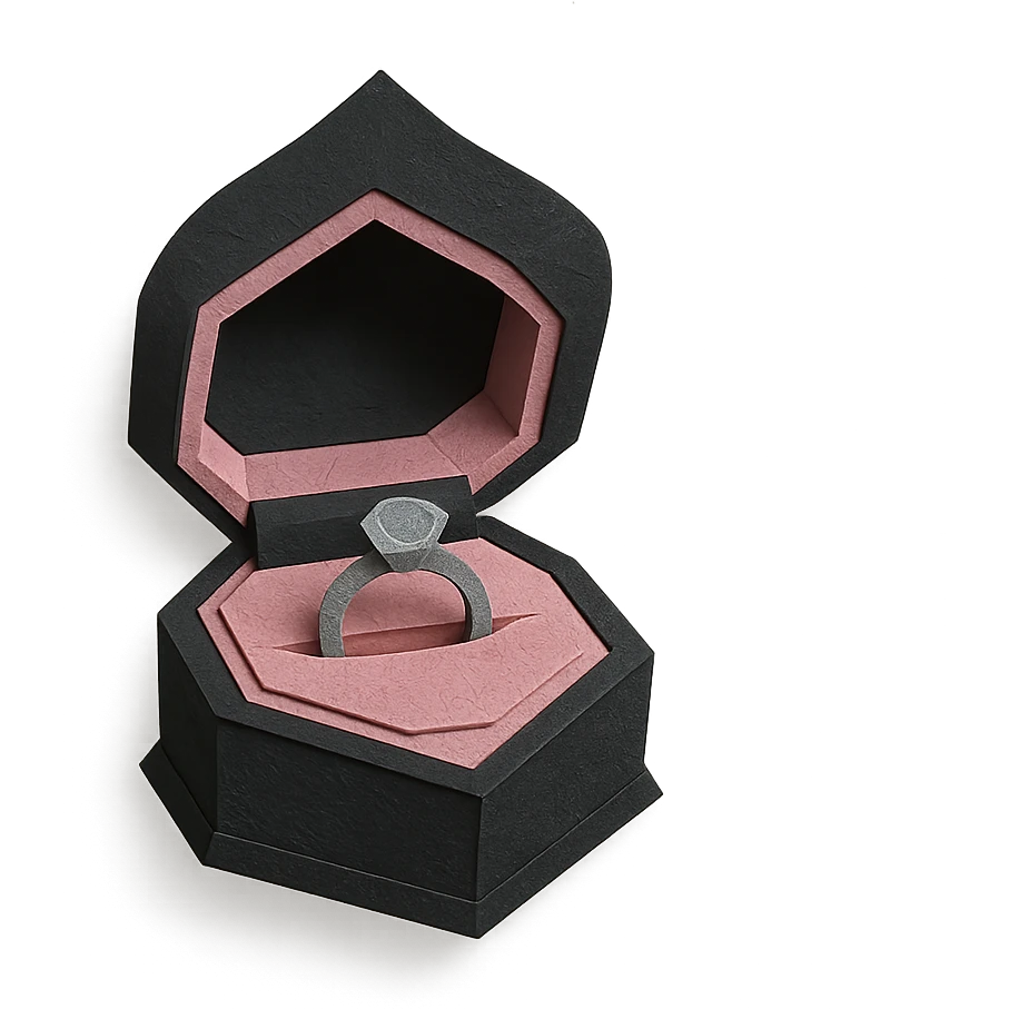 BLACKPINK-inspired gothic ring box, no hearts, layered and elegant, black and pink emoji